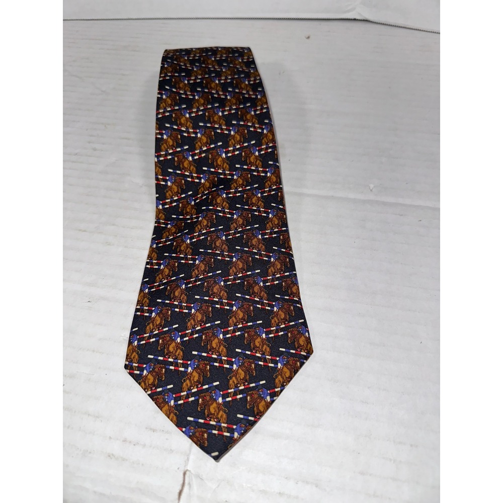 Polo Ralph Lauren Silk Tie Navy Blue Equestrian Horse Jump Made in Italy Classic
